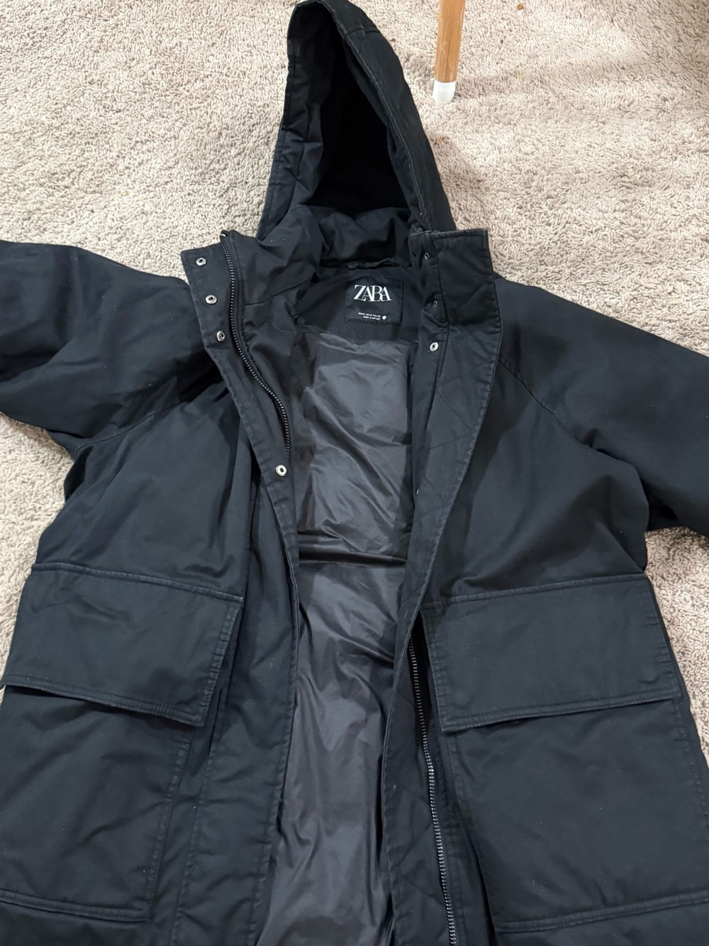 Zara Black Hooded Puffer Coat